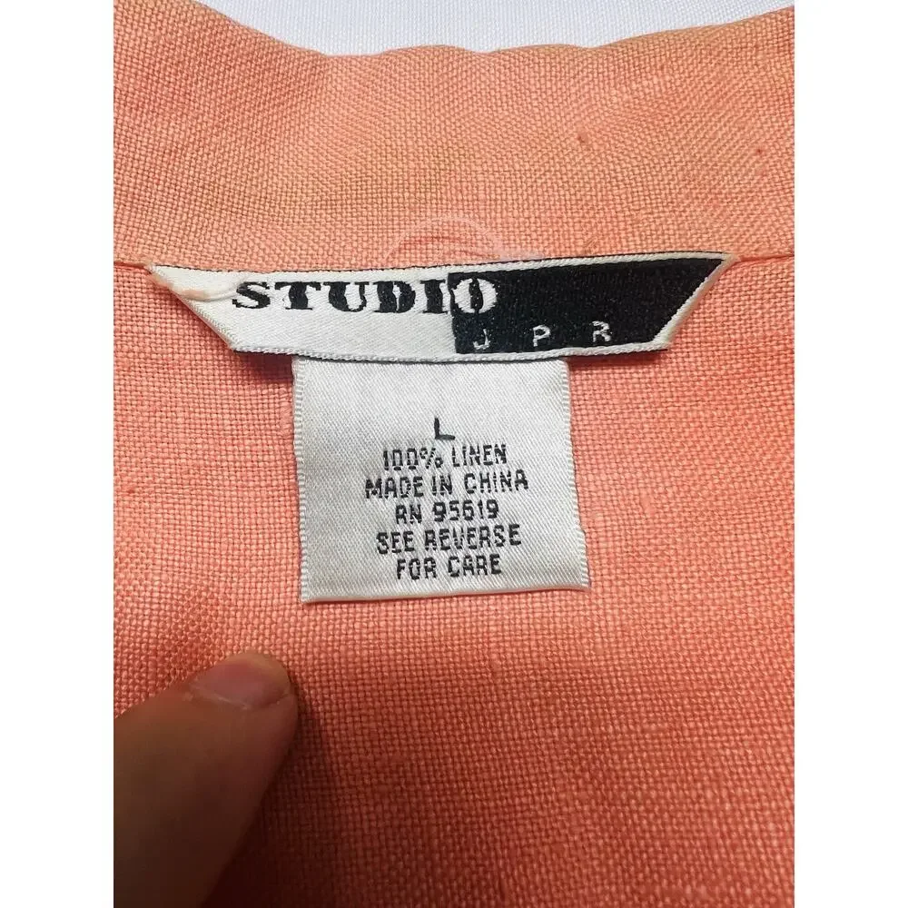 Vintage Studio JPR Womens 100% Linen Short Sleeve Button Down Shirt Coral Size L - Picture 5 of 9